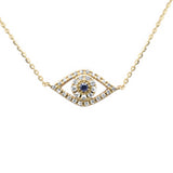 .16ct G SI 14K Yellow Gold Diamond & Blue Sapphire Gemstones Evil Eye Pendant Necklace 16+2" Ext