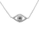 .16ct G SI 14K White Gold Diamond & Blue Sapphire Gemstones Evil Eye Pendant Necklace 16+2" Ext