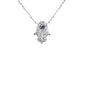 .25ct G SI 14K White Gold Diamond & Blue Sapphire Gemstone Hamsa Pendant Necklace 16+2" Ext