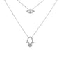 .19ct G SI 14K White Gold Diamond Evil Eye & Hamsa Pendant Necklace 16+2" Ext