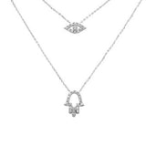 .19ct G SI 14K White Gold Diamond Evil Eye & Hamsa Pendant Necklace 16+2" Ext