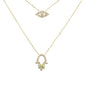 .19ct G SI 14K Yellow Gold Diamond Evil Eye & Hamsa Pendant Necklace 16+2" Ext