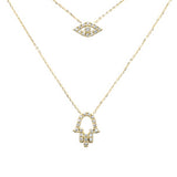 .19ct G SI 14K Yellow Gold Diamond Evil Eye & Hamsa Pendant Necklace 16+2" Ext
