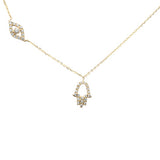 <span>DIAMOND CLOSEOUT! </span>.14ct G SI 14K Yellow Gold Diamond Evil Eye & Hamsa Pendant Necklace 16+2" Ext