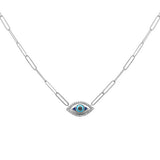<span>¡OFERTA ESPECIAL EN DIAMANTES! </span> Collar con colgante de ojo turco de esmalte y clip de papel con diamante de oro blanco de 14K, .16 ct G SI, 18" de largo