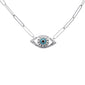 <span style="color:purple">SPECIAL!</span> .13ct G SI 14K White Gold Diamond Evil Eye Enamel Paper Clip Pendant Necklace 18" Long