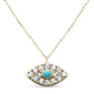 .15ct G SI 14K Yellow Gold Diamond & Turquoise Evil Eye Petite Pendant Necklace 18"