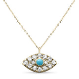 .15ct G SI 14K Yellow Gold Diamond & Turquoise Evil Eye Petite Pendant Necklace 18"