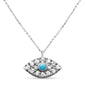 .15ct G SI 14K White Gold Diamond & Turquoise Evil Eye Petite Pendant Necklace 18"