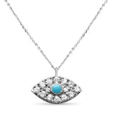 .14ct G SI 14K White Gold Diamond & Turquoise Evil Eye Petite Pendant Necklace 18"