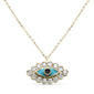 .09ct G SI 14K Yellow Gold Diamond Evil Eye Enamel Petite Pendant Necklace 18"