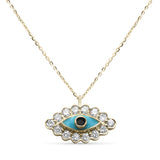 .10ct G SI 14K Yellow Gold Diamond Evil Eye Enamel Petite Pendant Necklace 18"