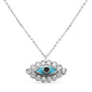 .09ct G SI 14K White Gold Diamond Evil Eye Enamel Petite Pendant Necklace 18"