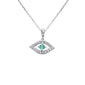 .37ct G SI 14K White Gold Diamond & Emerald Gemstone Evil Eye Pendant 18" long Chain