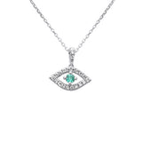 <span style="color:purple">¡ESPECIAL!</span>.39ct G SI Colgante de Oro Blanco de 14K con Diamante y Gema de Esmeralda Ojo Turco Cadena de 18" de largo