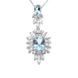 6.06ct G SI 14K White Gold Diamond & Aqua Gemstones Pendant Necklace