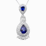 <span style="color:purple">¡ESPECIAL!</span> 3.83ct G SI Collar con Colgante de Oro Blanco de 14K con Diamantes y Zafiros Azules