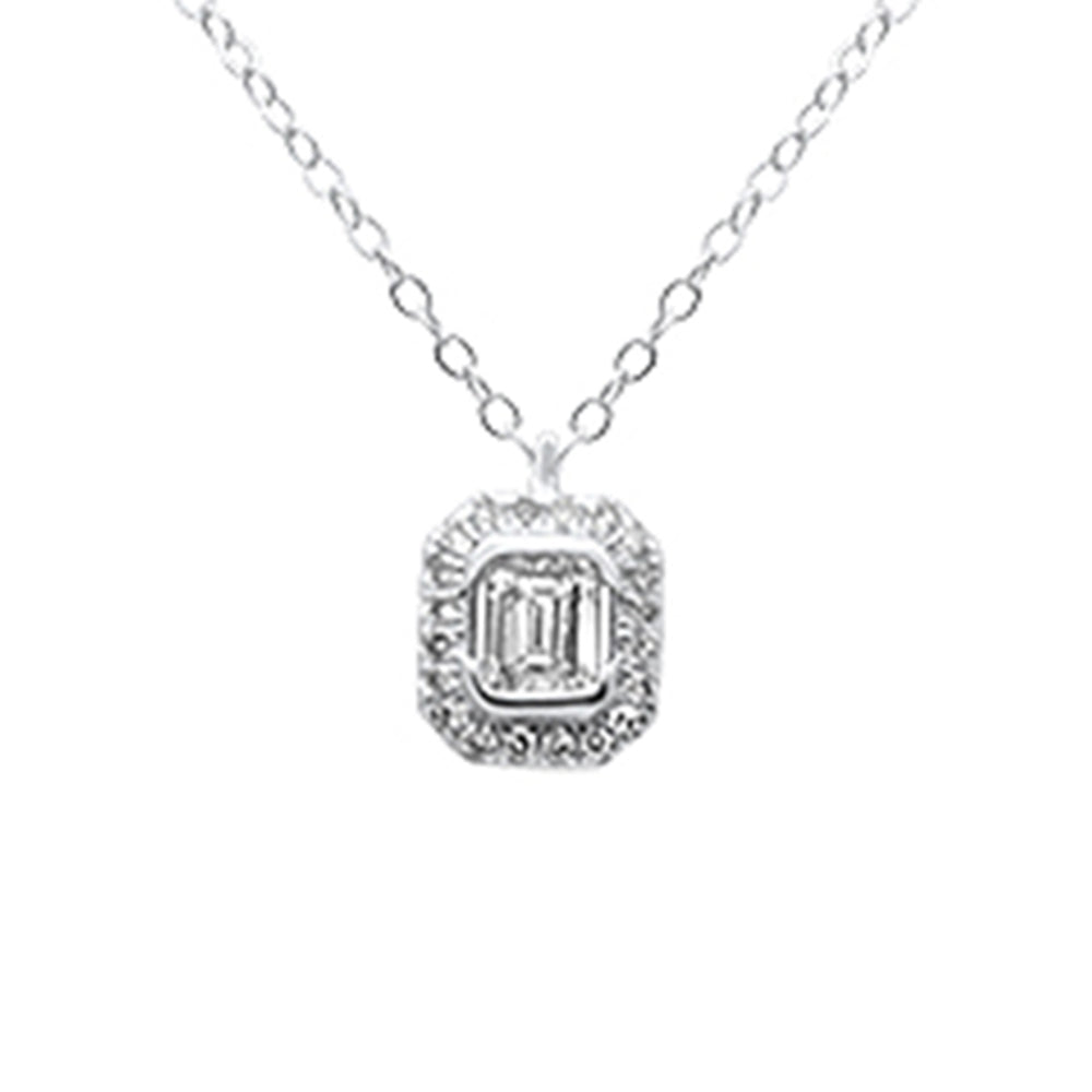 .26ct G SI 14K White Gold Emerald Cut Diamond Solitaire Pendant Necklace 18" Long