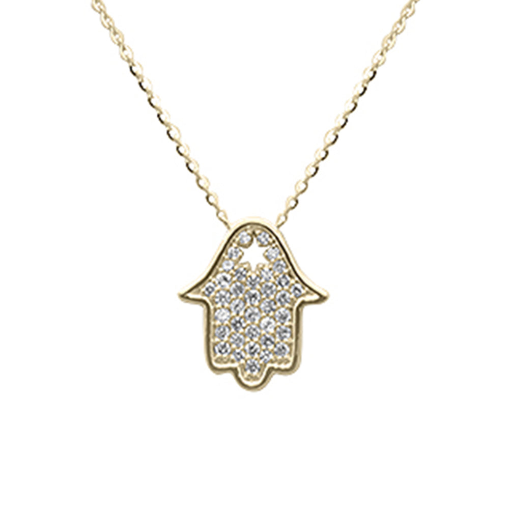 <span style="color:purple">¡ESPECIAL!</span> Colgante de hamsa de diamante de oro amarillo de 14 quilates de 0.29 quilates G SI, collar de 16+2" de extensión de largo