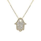 <span style="color:purple">¡ESPECIAL!</span> Colgante de hamsa de diamante de oro amarillo de 14 quilates de 0.29 quilates G SI, collar de 16+2" de extensión de largo