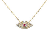 .16ct G SI 14K Yellow Gold Diamond & Ruby Gemstone Evil Eye Pendant Necklace 16+2" Ext. Long