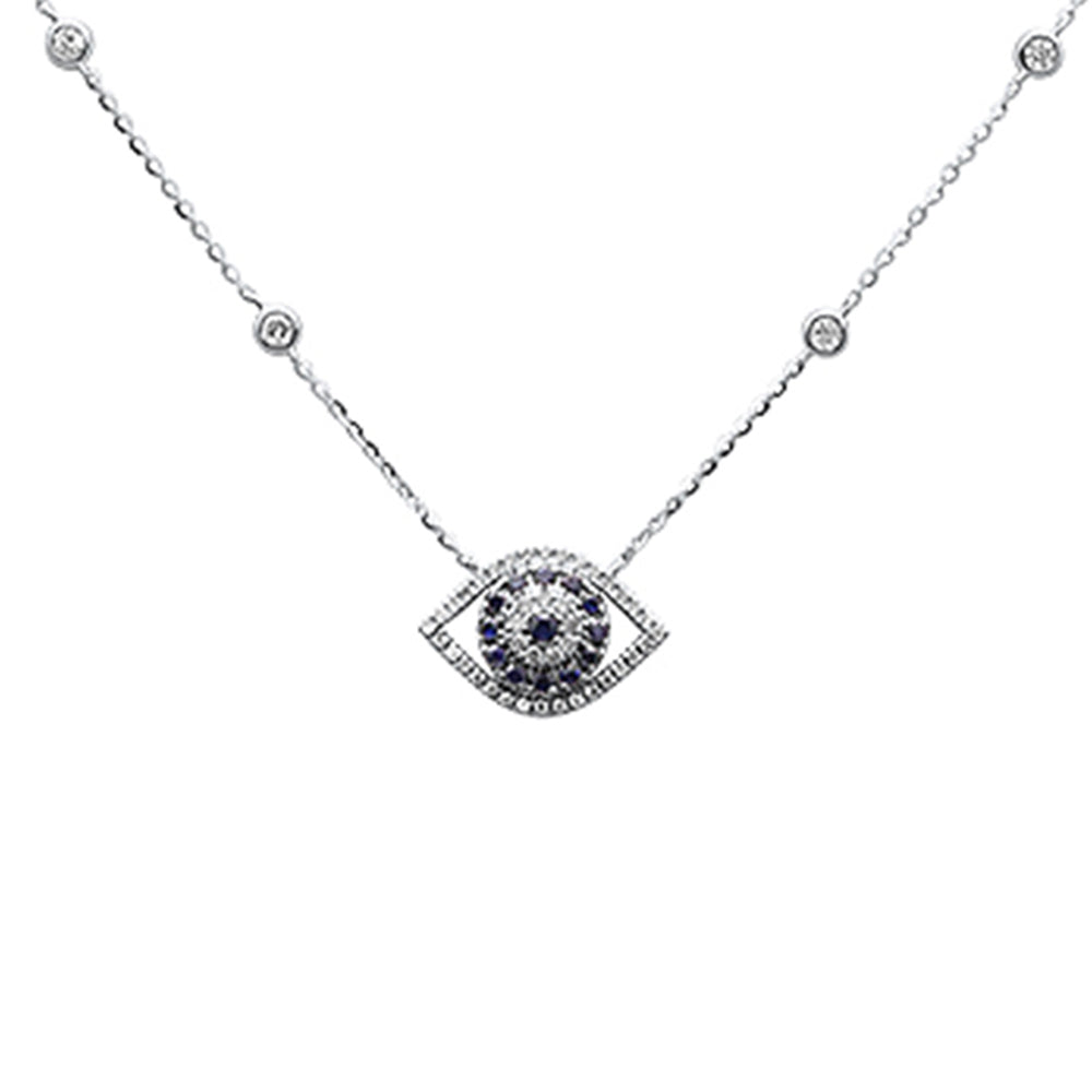 <span style="color:purple">SPECIAL!</span> .45ct G SI 14K White Gold Diamond & Blue Sapphire Gemstones Pendant Necklace 16+2" Ext. Long