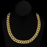 11mm 13.25ct G SI 14K Yellow Gold Baguette & Round Diamond Cuban Necklace 22"