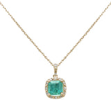 1.52ct G SI 14K Yellow Gold Diamond & Emerald Gemstones Pendant Necklace 18" Long