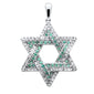 <span style="color:purple">SPECIAL!</span>  .48ct G SI 14K White Gold Diamond & Emerald Gemstones Star of David Pendant No Chain