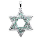  .48ct G SI 14K White Gold Diamond & Emerald Gemstones Star of David Pendant No Chain