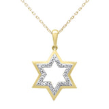  .20ct G SI 14K Yellow Gold Diamond Star of David Pendant Necklace 18" Long Chain