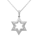 <span style="color:purple">SPECIAL!</span>  .20ct G SI 14K White Gold Diamond Star of David Pendant Necklace 18" Long Chain