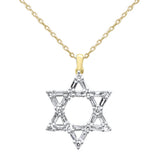 .33ct G SI 14K Yellow Gold Round & Baguette Diamond Star of David Pendant Necklace 18" Long Chain