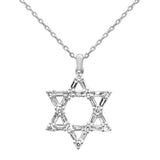 .33ct G SI 14K White Gold Round & Baguette Diamond Star of David Pendant Necklace 18" Long Chain