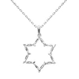  .28ct G SI 14K White Gold Round & Baguette Diamond Star of David Pendant Necklace 18" Long Chain