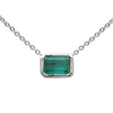 1.18ct G SI 14K White Gold Emerald Gemstone Bezel Set Pendant Necklace 18" Long Chain