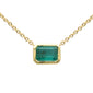<span style="color:purple">SPECIAL!</span> .95ct G SI 14K Yellow Gold Emerald Gemstone Bezel Set Pendant Necklace 18" Long Chain