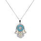 <span style="color:purple">SPECIAL!</span>.67ct G SI 14K Two Tone Gold Diamond & Turquoise Hamsa Pendant Necklace 18" Long Chain
