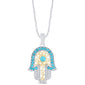 <span style="color:purple">SPECIAL!</span> .78ct G SI 14K Two Tone Diamond Turquoise Hamsa Pendant Necklace 18" Long Chain
