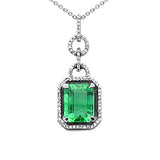 3.02ct G SI 14K White Gold Diamond & Natural Emerald Gemstone Pendant Necklace 16"
