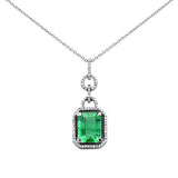 3.02ct G SI 14K White Gold Diamond & Natural Emerald Gemstone Pendant Necklace 16"