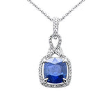 3.11ct G SI 14K White Gold Diamond & Blue Sapphire Gemstone Pendant Necklace 16" Long Chain