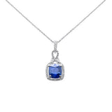 3.11ct G SI 14K White Gold Diamond & Blue Sapphire Gemstone Pendant Necklace 16" Long Chain