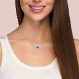 <span style="color:purple">SPECIAL!</span> .29ct G SI 14K White Gold Diamond & Blue Sapphire Gemstone Evil Eye Pendant Necklace 18" Long Chain