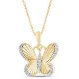 <span style="color:purple">¡ESPECIAL!</span> Collar de oro amarillo de 14 quilates con colgante de mariposa y diamante redondo de .15 ct G SI, cadena de 18 pulgadas de largo