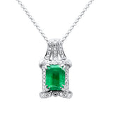 2.00ct G SI 14K White Gold Diamond & Natural Emerald Pendant Neckalace 16" Long Chain