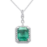 <span style="color:purple">¡ESPECIAL!</span> Colgante de oro blanco de 14K con diamantes y esmeraldas naturales de 4.00ct G SI y collar con cadena de 16" de largo