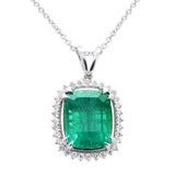 5.11ct G SI 14K White Gold Diamond & Natural Emerald Pendant Neckalace 16" Long Chain