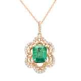 <span style="color:purple">¡ESPECIAL!</span> Collar con colgante de diamantes y esmeraldas naturales de oro rosa de 14 quilates, de 2,32 quilates, G SI, con cadena de 16 pulgadas