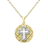<span style="color:purple">SPECIAL!</span>.09ct G SI 14K Yellow Gold Round Diamond Disc Cross Pendant Necklace 18"